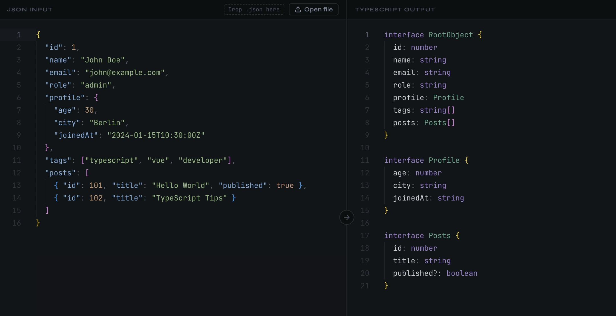 JSON to TypeScript Generator